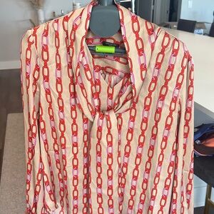 Ann Taylor Red and Pink Chain Print Blouse